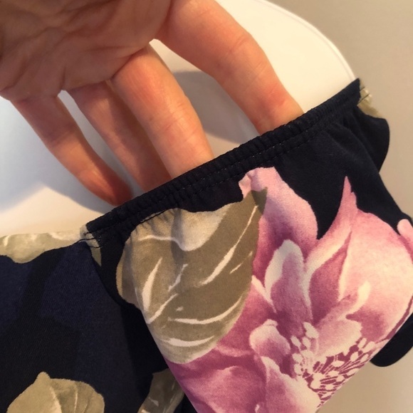 Olive Tree navy blue floral off the shoulder bodcon mini dress size small - Picture 6 of 7